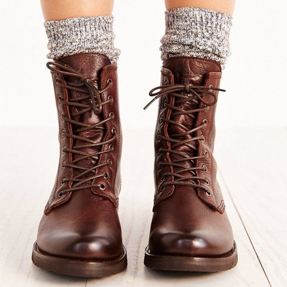 Frye Melissa Lace Up Cognac Leather Casual Streetwear Vintage Short Ankle Boot - Picture 5 of 16